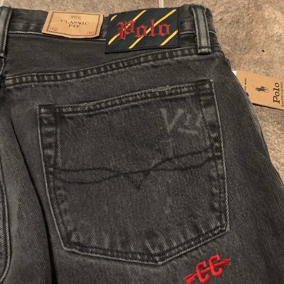 Polo Ralph Lauren Jean Sz 32 X 30 Black Grey Classic Fit Embroidered Art Graphic - Picture 12 of 14